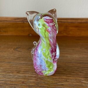 J.B Quebec Canada Jan Brenda? Signed Art Glass Cat Figurine Paperweight Tie-Dye